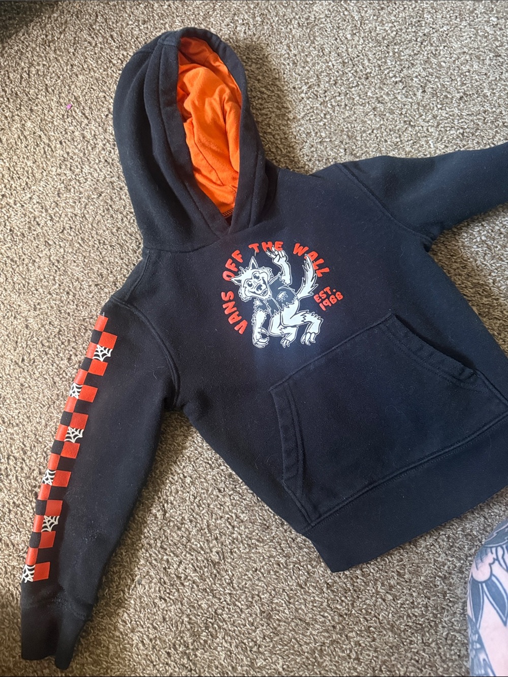 Vans Black & Orange Kids Hoodie with Checker Sleeve